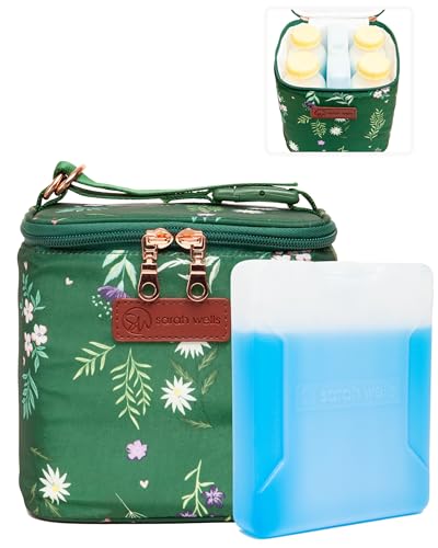 Image of Sarah Wells Cold Gold Breastmilk Cooler Bag with Safety Tested Ice Pack – Insulated Milk Storage for Work, Travel & Daycare – Fits Bottles & Parts – Durable, Washable (Olive You)