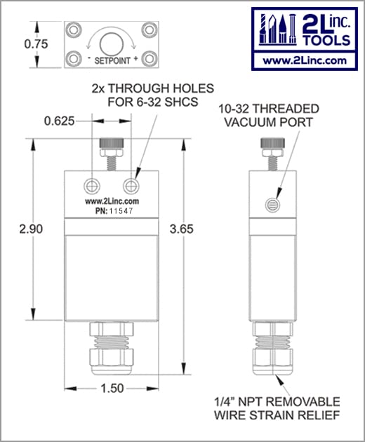 Adjustable Vacuum Pressure Switch, 10.1A, #11547, Vacuum 5-30 in Hg