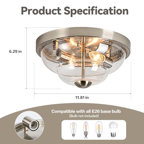 ASALL Flush Mount Ceiling Light Fixtures, 2-Light Ceiling Mount for Farmhouse with Seeded Glass Lampshade, Industrial Flush Mount Light Fixture Farmhouse for Hallway, Kitchen, Entryway,Bedroom by ASALL - Used condition - Image 6