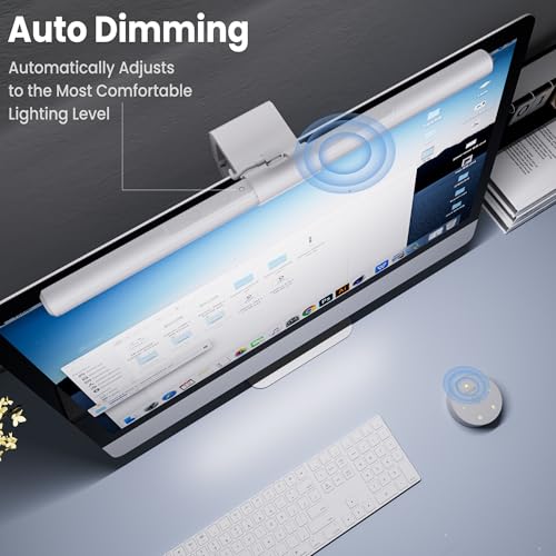 Image of Quntis Monitor Light Bar Pro White, Eye-Care No Glare USB Computer Lamp, Stepless Dimming & Auto-Dimming Brightness, Dual Control, Modern Aesthetic Space Saving Desk Accessories Office Gaming Reading