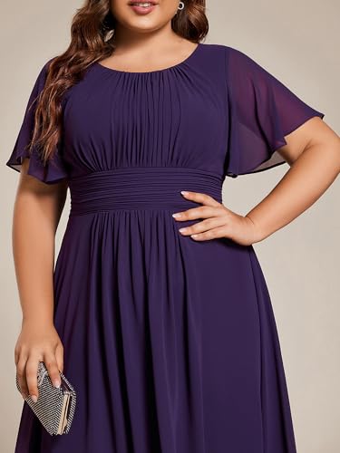Image of Ever-Pretty Women's Plus Size Formal Wedding Guest Dresses for Curvy Women A Line Chiffon Midi High Low Cocktail Dress