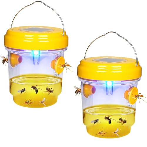 Trampas para Avispas y Avispones Exterior, Atrapa Avispas Reutilizable de Doble Entrada, Trampa Colgable para Jardín, Balcón, Patio y Camping, Sin Productos Químicos. (2, con Luces)