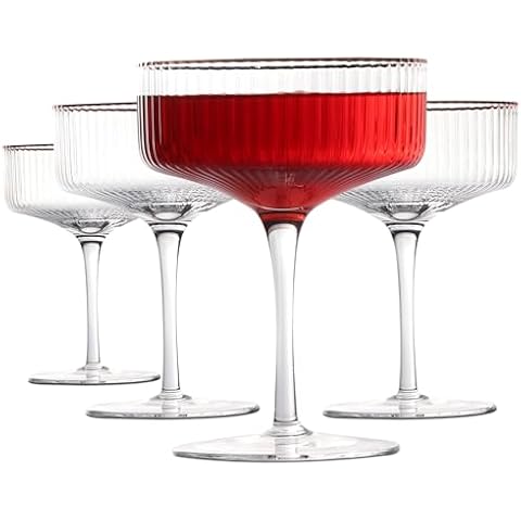 Vintage Ribbed Coupe Glasses with Copper Rim Cover