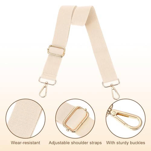 Image of uxcell Wide Shoulder Strap, 3.8cm Adjustable Purse Strap Replacement Crossbody Strap for Shoulder Bag Handbag, Beige, Light Gold Pull Core Buckle