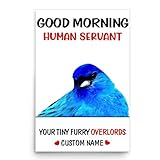 Personalized Pet Name Portrait Wall Art - Indigo Bunting Cardinal Poster 12x18 Inches Unframed - Funny Good Morning Human Servant Custom Gifts for Bunting Lovers