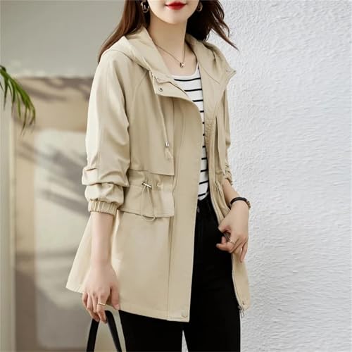 Women's Spring Trench Coat Mid Long Loose Zipper Hooded Windbreaker Jacket Female Slim Outerwear Tops3