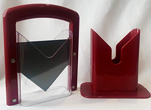 Slyce - Bagel Cutter Guillotine Slicer with Safety Shield and Safe Grip, Universal Cutting Size, Stainless Steel Blade, (Red)