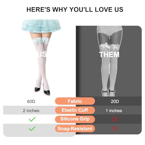 Image of Women's Satin Bows Thigh High Stockings Hold-ups Snag-Resistant Knee High Long Socks