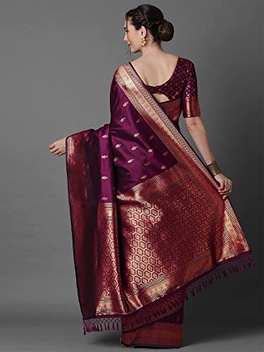 Image of AKHILAM Women's Banarasi Silk Blend Woven Design Golden zari Work Saree With Unstitched Blouse Piece (2PAKHI41 Parent)