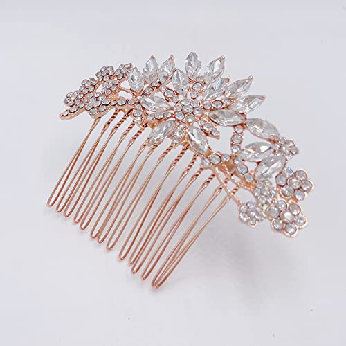 Sh Rose Gold Bridal Hair Comb For Bride Bridesmaid Rhinestone Wedding Comb Barrette Crystal Hiar Clip Headpieces For Women #TOP1