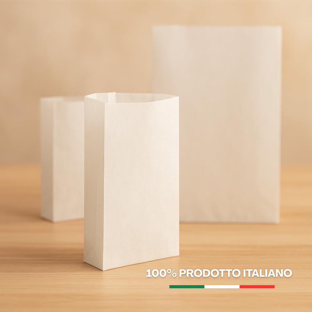 Virsus 10 kg Sacchetti di Carta Bianca Satinata, con misura 12x24 cm, contenente 1600 sacchetti circa, per oggettistica, bomboniere, articoli da regalo, ideali per negozi e tabaccherie