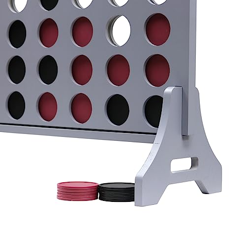 Image of Giant 4 in a Row Game for Family & Adults - Tailgating Pros Jumbo Grey Wooden Four in a Row Indoor & Outdoor Yard Game for Family Party Fun, Portable Activities for Patio, Backyard, and Camping