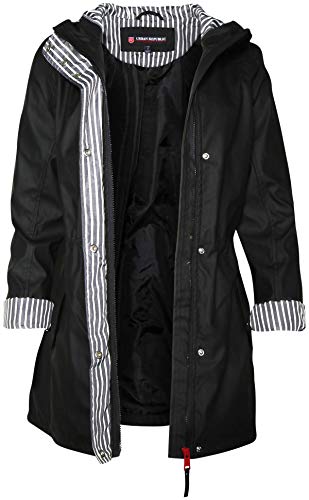Urban Republic Women’s Lightweight Hooded Raincoat Jacket with Cinched Waist, Black, Size Medium
