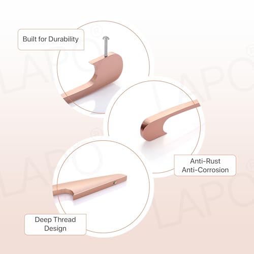 Image of LAPO 8 Inch Cabinet Handles for Kitchen Furniture, Pull Handle for Drawer and Cupboard, Smooth Grip Design, Corrosion Resistant Finish, Hole to Hole Size 16 cm, Easy Install (Rose Gold, Pack of 6)
