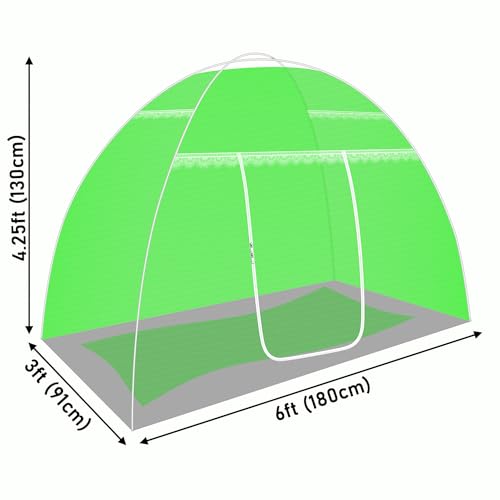 Image of Single Bed Mosquito Net Foldable, Lightweight Polyester 30GSM Strong Foldable Machardani (Green Color, 3feet x 6feet)