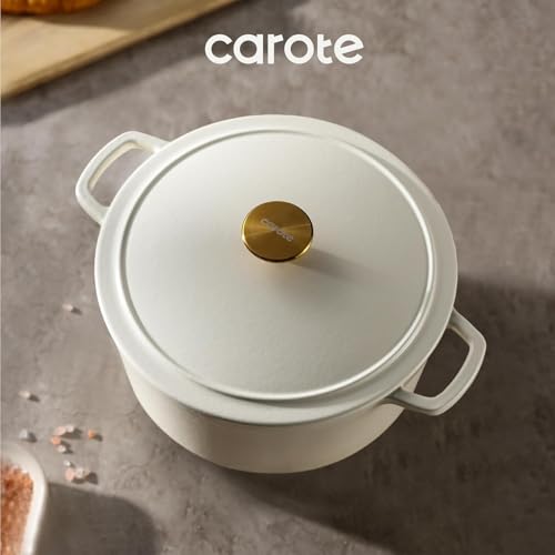 Image of CAROTE 4.7 Litre Enameled Cast Iron Dutch Oven with Lid - Biryani Pot | Gas & Induction Compatible | Oven Safe up to 260C | Even Heat Retention | White