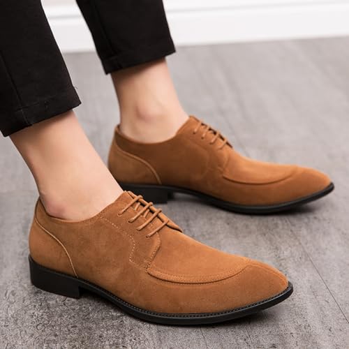 Mens Retro Suede Leather Lace Up Dress Oxfords Shoes Classic Slip On Low Top Pointed Toe Non-Slip Flats Derby Shoes for Formal Business Wedding3