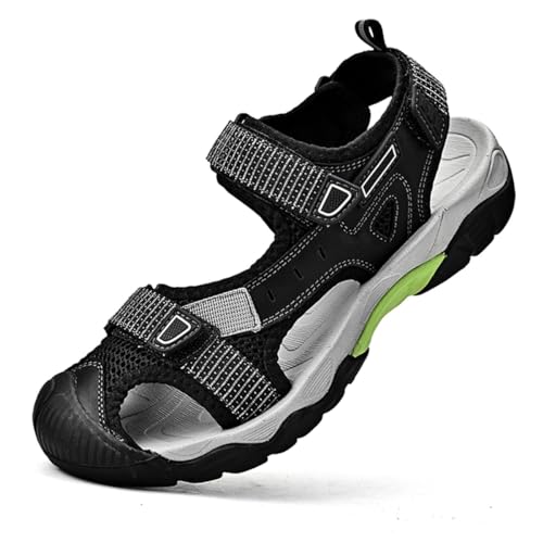 Mens Leather Outdoor Hiking Sandals Waterproof Lightweight Athletic Sports Sandals Adjustable Fisherman Beach Shoes Closed Toe Water