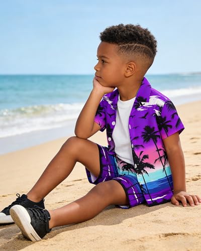 Image of SANGTREE 3 Piece Boy Outfits Short Sleeve Shirt and Shorts Set Beach Vacation Summer Clothes, 3 Months - 9 Years