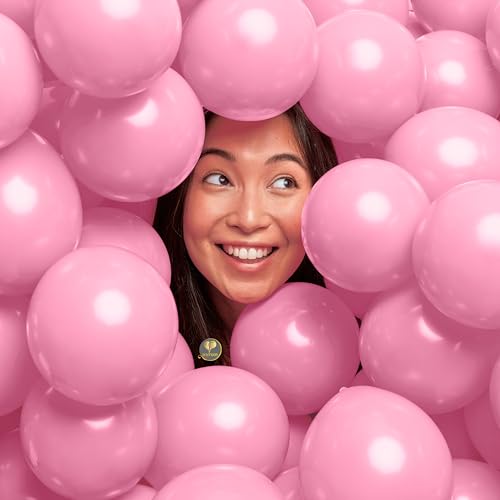 Image of AFTERLOON Natural Rubber Latex Mini Balloons 100 pcs Cotton Candy Pink 5 Inch, Plastic-Free Alternative Matte Color Durable Thickened Extra Strong Helium Float, Baby Shower Garland Wedding Decor