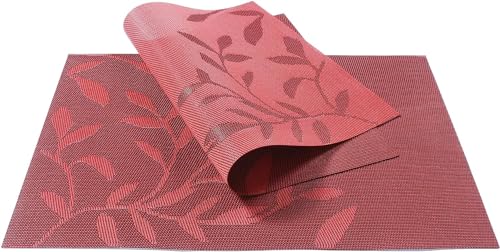Image of Potency Table Mats Set of 6, Woven Placemats for Dining Table, Heat-Resistant, Stain-Resistant, Anti-Skid, Washable PVC Table Mats, Vinyl Placemats for Dining, Kitchen & Restaurant Table (C Red)