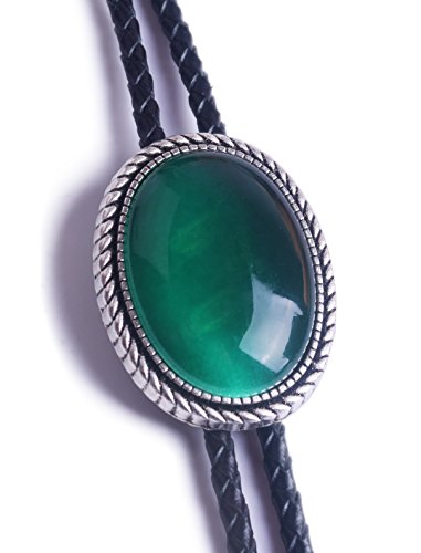 Moranse Bolo Tie With Emerald Blue And Black Stone Celtic Style Genuine And Cowhide Rope (Emerald) #TOP3