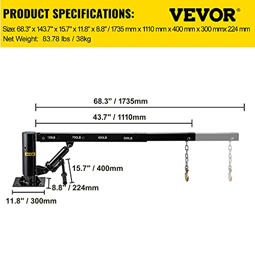 Vevor Davit Crane 1000Lbs Pickup Truck Crane 360°Swivel Design, Hydraulic Crane Hoist Telescopic Hoist Crane For Truck, Crane Hitch For Lifting Goods In Construction, Forestry, Factory, And Transport #TOP6