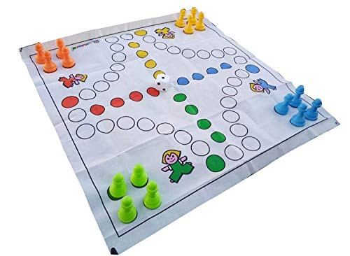 alldoro 60060 Garten Ludo, XXL Outdoor Brettspiel mit 16 Spielfiguren und Würfel, Riesenludo mit Tragetasche, große Garden Matte mit Laufspiel Muster, Spiel für Kinder ab 3 Jahre und Erwachsene – Bild 3