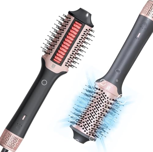 Image of 2-in-1 Blow Dryer Brush & Hair Straightener, Ionic & Ceramic Thermal Brush with Adjustable Heat & Cool Shot, 110000 RPM Motor High-Speed Motor for Frizz-Free, Smooth & Voluminous Hair, Gray with Comb