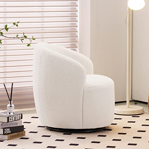 Yoodfo Swivel Barrel Chair, Modern Teddy Fabric Swivel Accent Armchair Comfy Round Club Chairs Sofa Arm Chair For Living Room Bedroom Reading Room Apartment Hotel Office Nursery Lounge,Lvory #TOP2