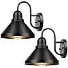 Brightever Gooseneck Outdoor Light Fixtures, 2-Pack Farmhouse Barn Lights for Porch, Industrial Black Exterior Wall Sconce for Garage, Patio, E26 Base Anti-Rust, Bulb not Included