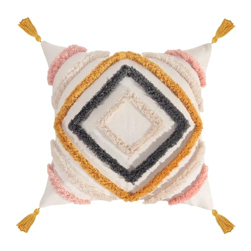 YULUOSHA Dekorative Boho werfen Kissenbezüge weichen Plüsch Couch Kissenbezüge für Haus Lumbal gewebt natürliche Beige Kissen Fall texturierte gestreift gewebt (E, 45x45cm)