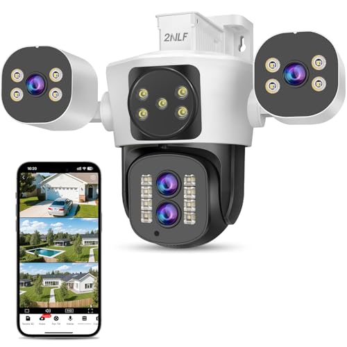 Opiniones de Camaras de Seguridad para Casa de esta semana. 49 2NLF Cámara de Seguridad Exterior de 4 Lentes con Zoom Óptico de 10x, 4K 12MP Cámara de Seguridad Inalámbrica con Visión de 360°, Visión Nocturna a Color, Detección de...