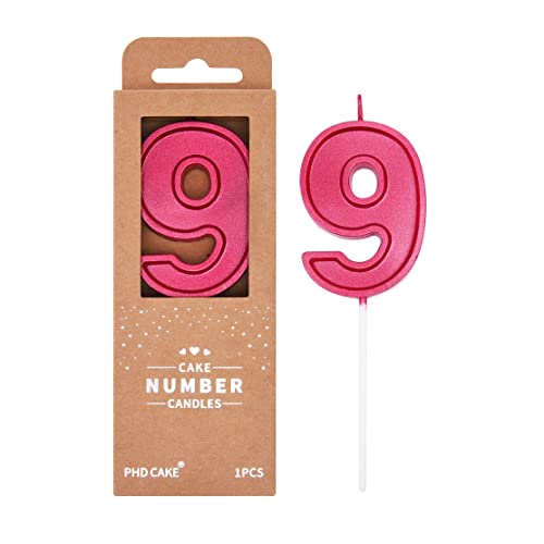 PHD CAKE 2.76 Inch Luxe Red 9 Number Birthday Candles, Red Number Candle, Cake Number Candles, Party Celebration