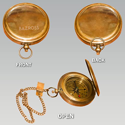 Bazross Proverbs 3:5-6 Engraved Compass Gift For Men - Trust In The Lord Inscription - Confirmation, Baptism - Brass Compass With Leather Case - Camping, Gift, Graduation - Religious Gifts 2023 #TOP2