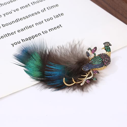 Image of Rhinestone Peacock Brooch Pin For Women Fashion Exquisite Cz Colorful Crystal Bird Animal Feather Brooches Lapel Pins Elegant Dress Clothes Corsage Accessories Wedding Party Christmas Birthday Jewelry Gift