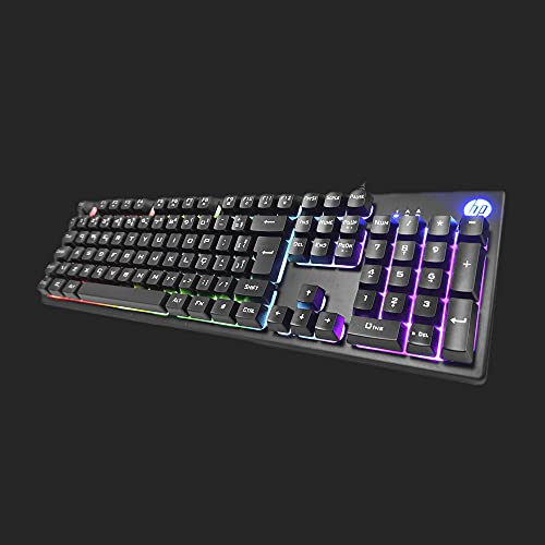 HP Teclado Gamer K500F Preto USB Layout ABNT2 Teclas Multimídia e Iluminação de LED multicores em 3