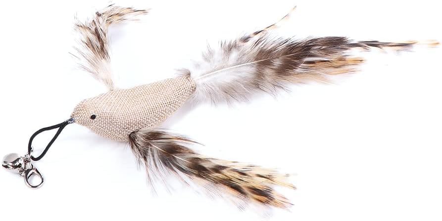 Galyacht White Burlap Bird Cat Feather Toys, Interactive Cat Toy with Feather Refills, Cat Wand Toy for Indoor Interactive Cat Feather Toys Feather Toys