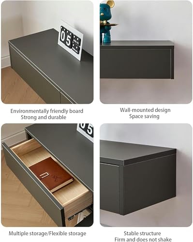 Console multimédia murale en bois massif avec gestion de câbles - 5