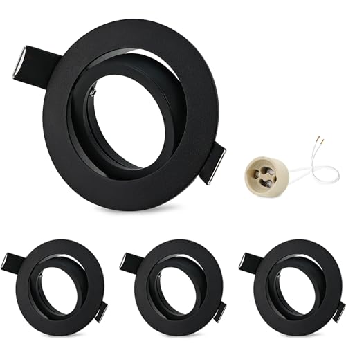GeyouLux 4x Marco Foco Empotrable GU10 Giratorios Aluminio Negro, Marco Ojo de Buey de techo Incl. Portalámparas GU10 Para Led O Halógena, Redondo Foco led interior techo, Orificio de montaje ø75mm