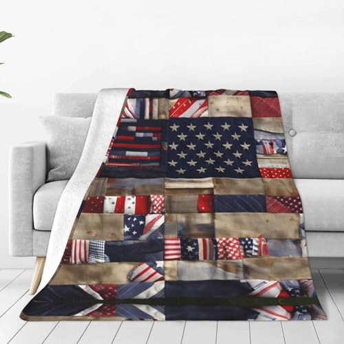 Amerikanische Flagge, Patchwork, mehrere Größen, ultraweiche Flanelldecke (vertikal), Plüsch-Sofa-Decke, geeignet für alle Jahreszeiten