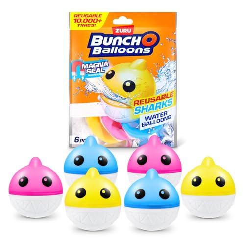 Bunch O Balloons Wiederverwendbare Hai-Wasserballons (6er-Pack) Mit Magnet-Verschluss (Magna Seal) Nachhaltiger Wasserspaß