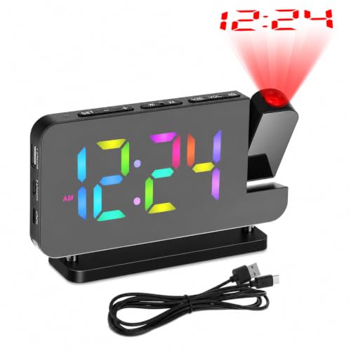 Cabilock Projection Alarm Clock with 180° Projector and 10 RGB Night Lights - Image 2