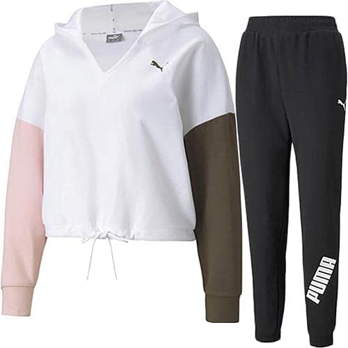 Amazon プーマ レディース Modern Sports フーディースウェット Modern Sports パンツ 上下セット プーマ ホワイト プーマブラック S ジャージ上下セット 通販
