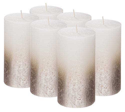BOLSIUS Rustic Set of 6 Pillar Candles  2.75 X 5 Inches Metallic Unscented Candles  White Candles with Silver Coated Bottom  Nice Candles  Pillar Candles  Home & Party Decorations