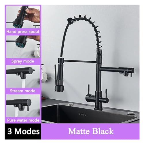 Robinet de cuisine à 3 modes mitigeur eau chaude et froide buse rétractable - 4