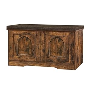 DINZI LVJ Shoe Bench, Entryway Storage Bench with Doors, Cushion, 2-Tier Shoe Rack with 6-Cubby, 31.5”L x 13.8”W Shoe Organizer Cabinet, Adjustable Shelf, Living Room, Bedroom, Rustic Brown