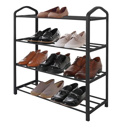 Americanflat Shoe Organizer - 4 Tier Shoe Rack Storage Shelf with Reinforced Frame and Metal Tubes - Black Shoe Rack for Closet, Entryways, or Garages - Easy to Assemble Space-Saving Design