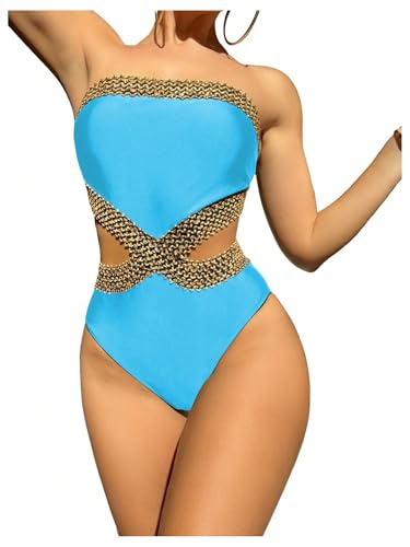 Image of Milumia Women's Stitch Detail Strapless One Piece Swimsuit Cut Out Bandeau Bathing Suit