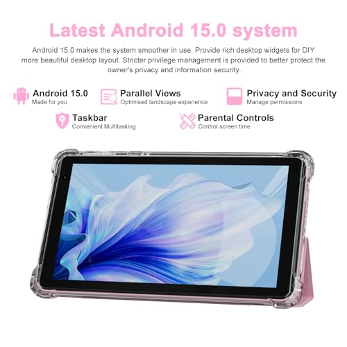 Image of PEICHENG Tablet with Protective Case, 7 inch IPS 1024 * 600 Android 15.0 Tab PC RAM 8GB(3+5Expand)+ROM 32GB Bluetooth 5.0 WiFi6 2.4G+5G 2MP+5MP Dual Cameras (Pink)